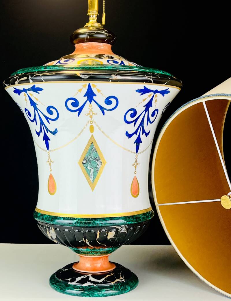 Giulia Mangani - New Rare Table Lamp - Pietra Dura Style, Inlay
