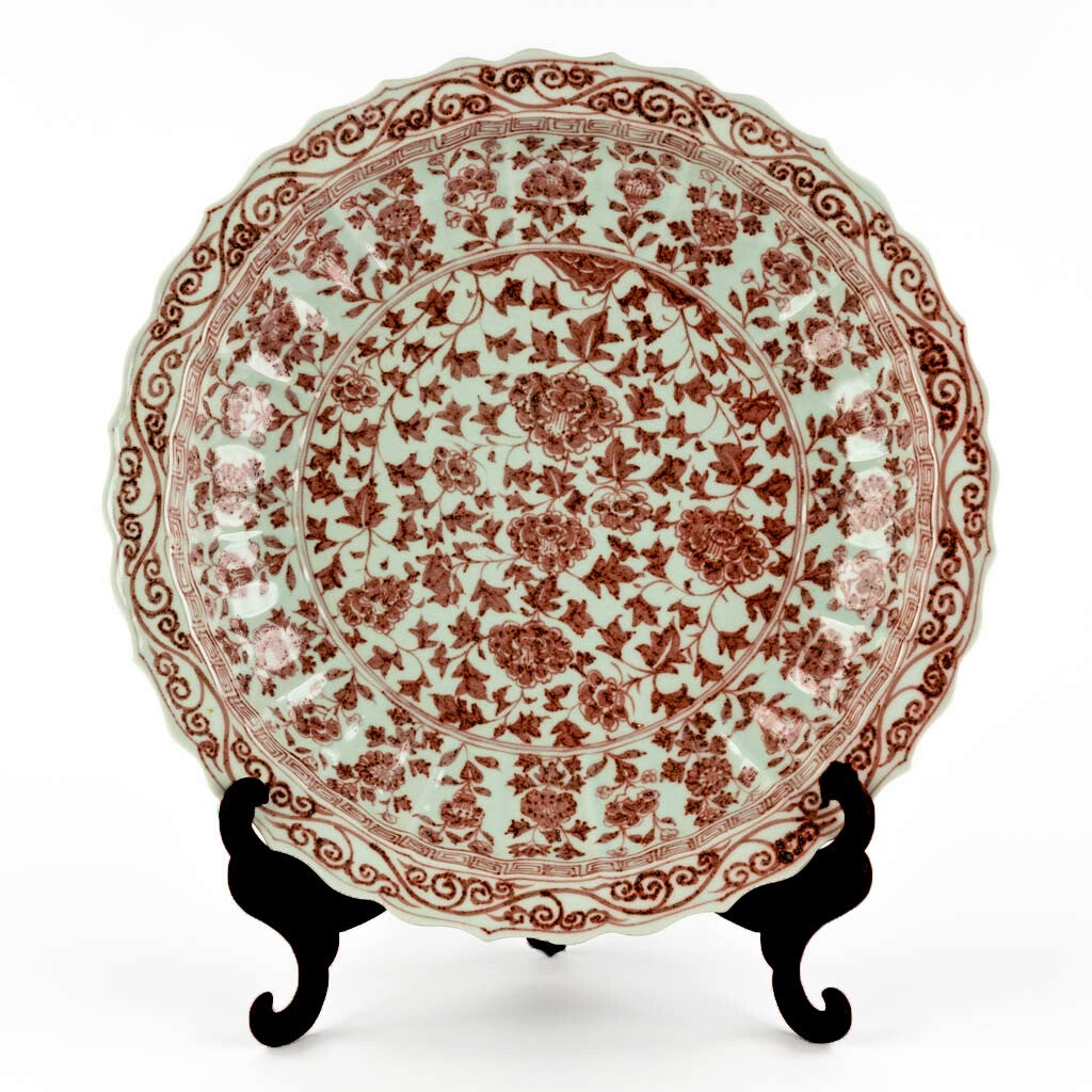 A Chinese Copper-Red Peonies Plate - Qing Dynasty ( 1644-1911)