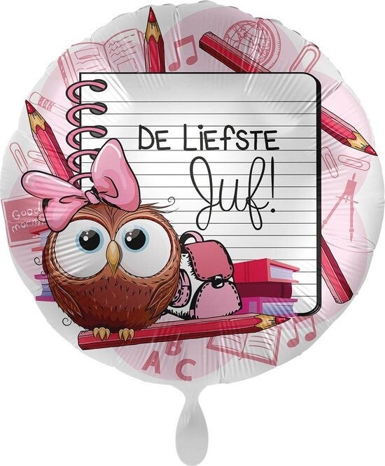 Voor de liefste juf | Folie Ballon  | Juf & Meester | Inclusief Helium en Lint | 45 cm | Roze