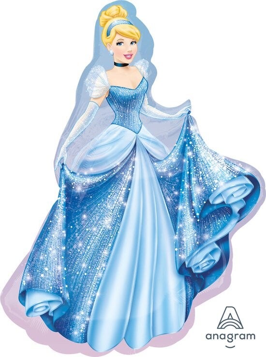 Prinses Assepoester  |  Folie Ballon |  Kids | Mix | Inclusief Helium en lint | XL 84 cm | Blauw