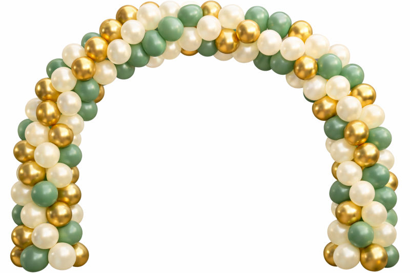 Ballonnenboog 5 meter Metalic Forrest Green  met chrome goud Ballonnen | Goud Groen