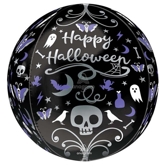 Halloween Orbz | Bal | Shine | Zwart | Folie Ballon | Kids | Mix | Inclusief Helium en lint | Zwart