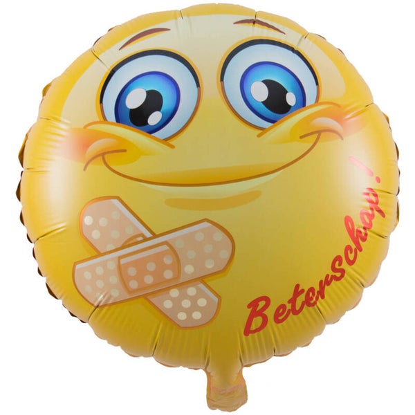 Beterschap emoticon | Folie Ballon  | beterschap | Inclusief Helium en Lint | 45 cm | Geel
