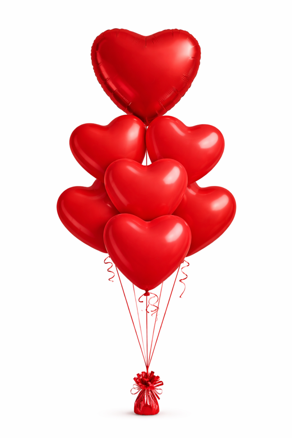 Hartjes tros Rood folie hart met 6 latex Hartjes | Liefde & Valentijn |  inc helium lint en gewichtje