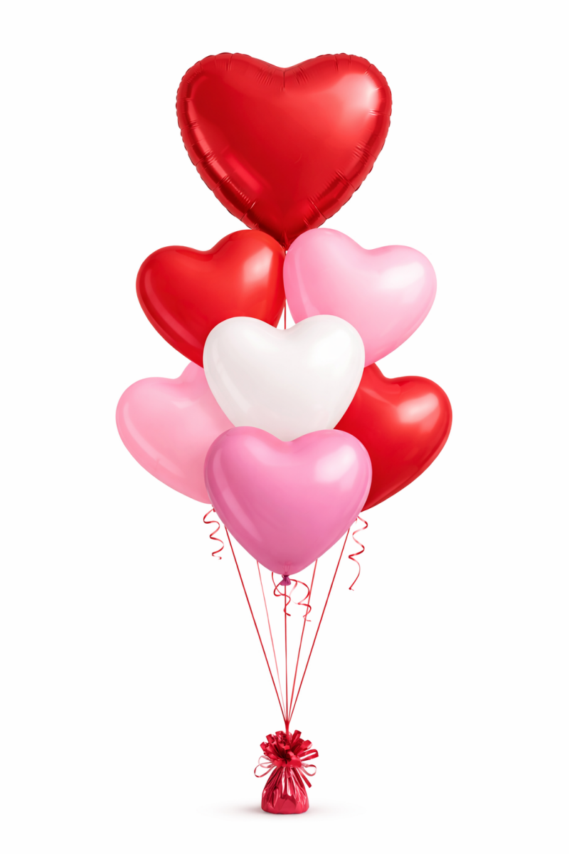Hartjes tros Rood Folie hart met 6 gemengde Hartjes | Liefde & Valentijn |  inc helium lint en gewichtje