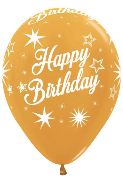 Happy Birthday | Metallic | Latex Helium Ballon | Inclusief Helium en Lintje | Verjaardag | Goud
