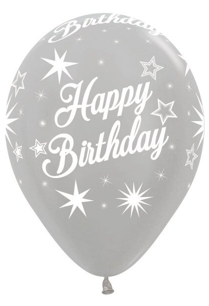 Happy Birthday | Metallic | Latex Helium Ballon | Inclusief Helium en Lintje | Verjaardag | Zilver