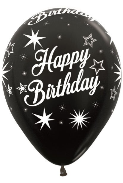 Happy Birthday | Metallic | Latex Helium Ballon | Inclusief Helium en Lintje | Verjaardag | Zwart