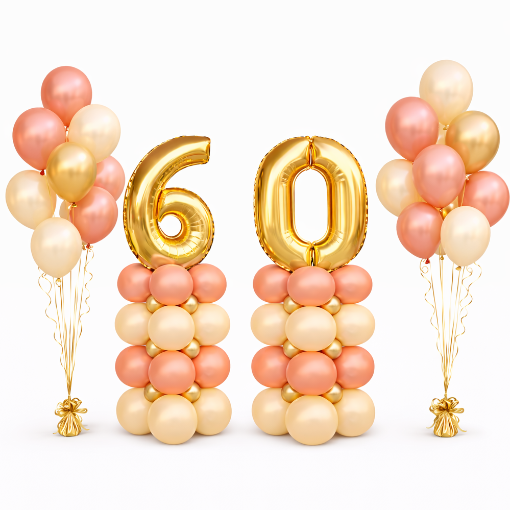 Cijfers Naar keuze Pilaren middel + twee Ballontrossen Royal Chrome Pink | Goud Roze