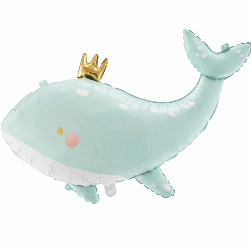 Walvis met kroontje | Folie Ballon  | Kids | Mixed | Verjaardag | Inclusief Helium en Lint | 78 cm cm | Groen Blauw