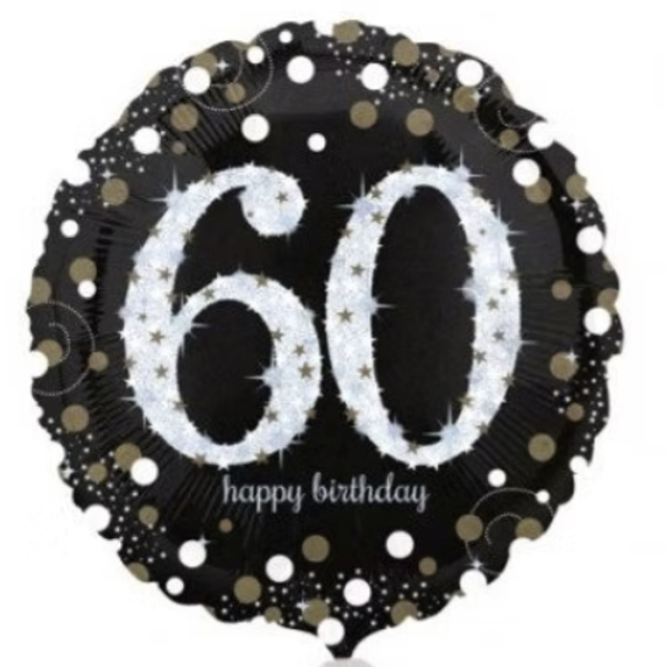 60 jaar| Folie Ballon | Verjaardag | 45 cm  | Inclusief Helium en Lint | Zwart Zilver
