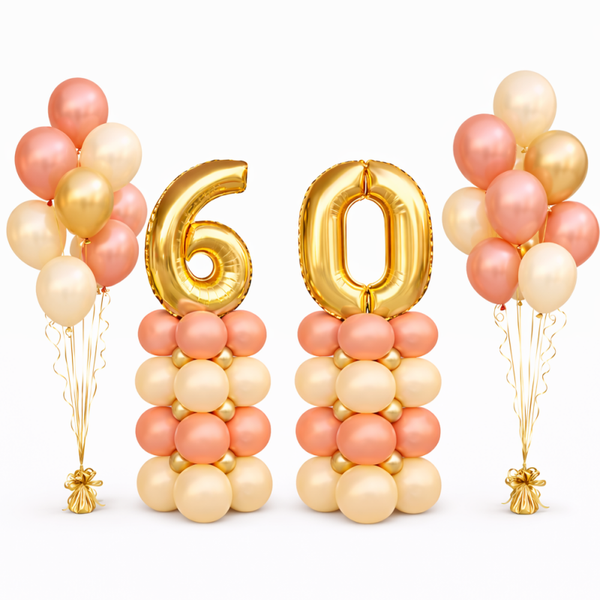 Cijfers Naar keuze Pilaren middel + twee Ballontrossen Royal Chrome Pink | Goud Roze