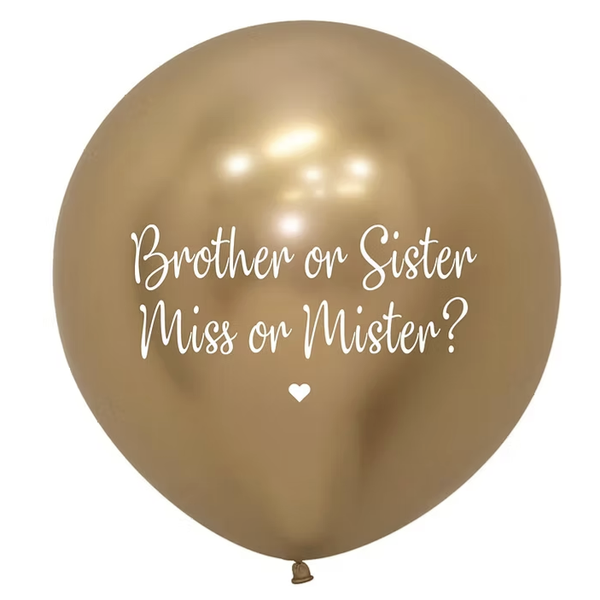 Brother or Sister Vip Special Chrome Goud  | Gender Reveal Ballon | 70 cm | Lucht of Helium | Lint en Confetti  en Gewichtje| Goud