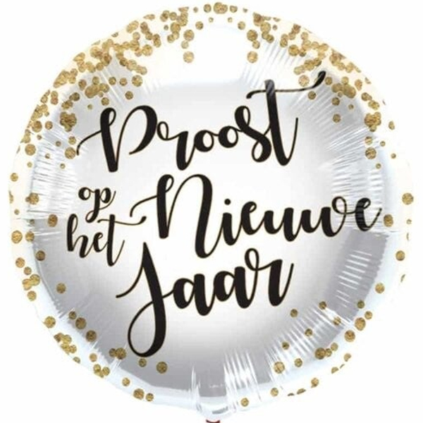 Proost op het nieuwe jaar | Folie Ballon  | Verjaardag | Inclusief Helium en Lint | 45 cm | Wit