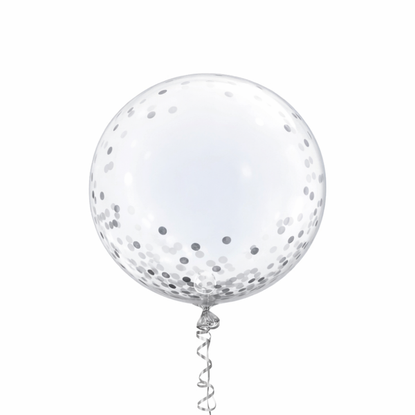 Transparante Glitter Ballon Zilver | Clear Bubble | Inclusief Helium en lintje | 30 Cm
