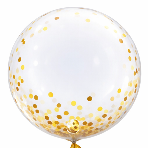 Transparante Glitter Ballon Goud |  Clear Bubble | Inclusief Helium en lintje | XL 38 Cm