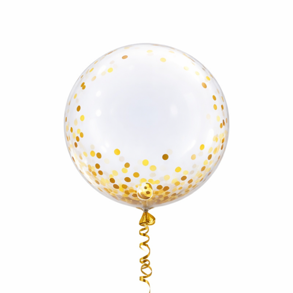 Transparante Glitter Ballon Goud | Clear Bubble | Inclusief Helium en lintje | 30 Cm