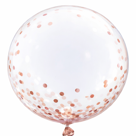 Transparante Glitter Ballon Rosé Goud |  Clear Bubble | Inclusief Helium en lintje | XL 38 Cm