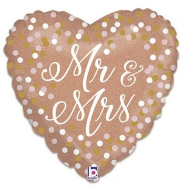 Miss en Mister trouwen Hart | Folie Ballon | Bruiloft | 45 cm  | Inclusief Helium en Lint  oud Roze