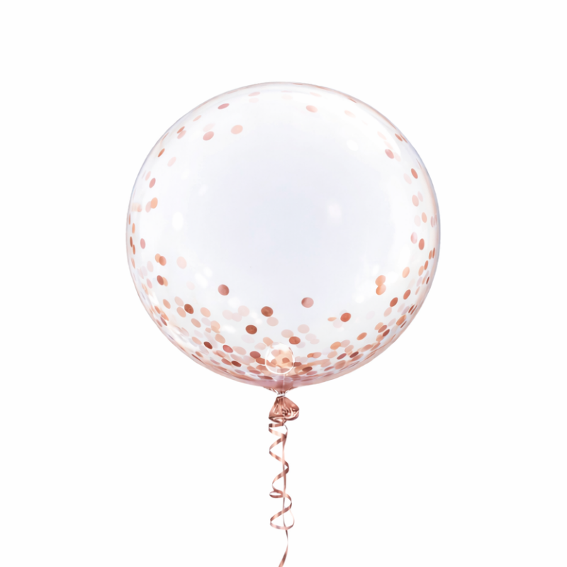 Transparante Glitter Ballon Rosé Goud |  Clear Bubble | Inclusief Helium en lintje | 30 Cm