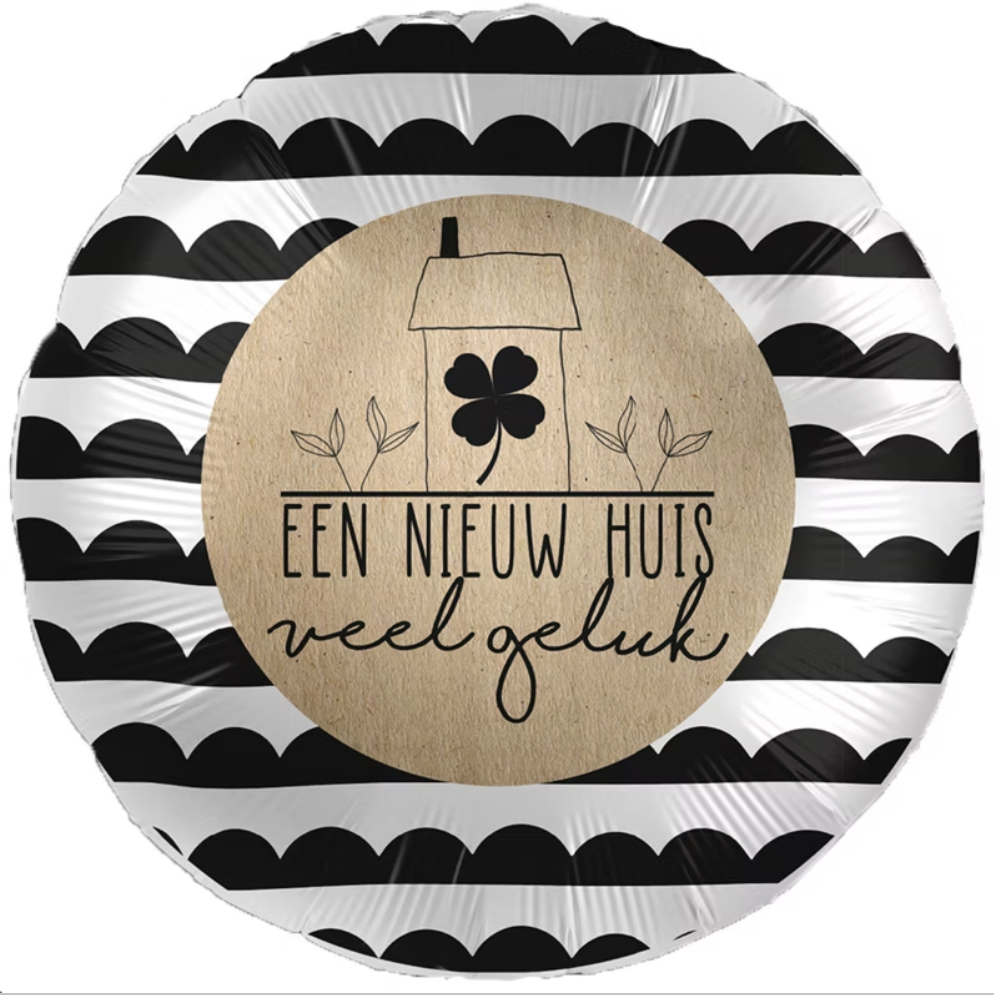 Een Nieuw huis veel geluk | Folie Ballon | Nieuw Huis| Inclusief Helium en Lint | Zwart Wit