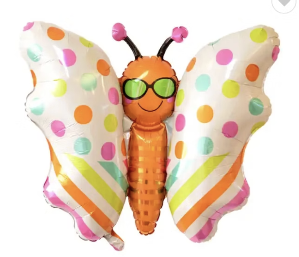 Happy Vlinder super shape | Folie Ballon | Kids | 81 cm | Inclusief Helium en Lint Oranje Roze Wit