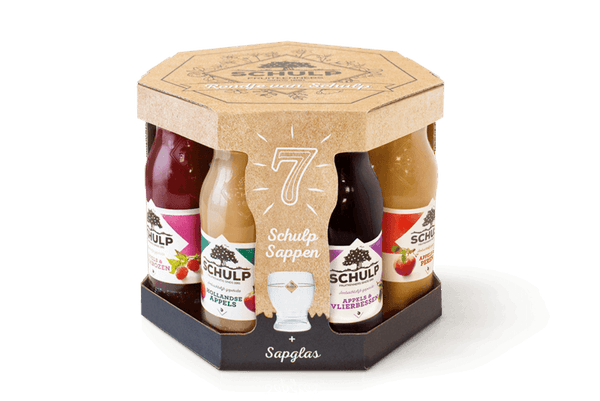 Schulp cadeauverpakking met glas en onderleggers