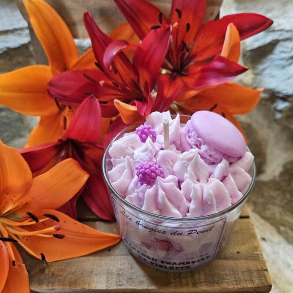Bougie "Macaron framboise et violette"