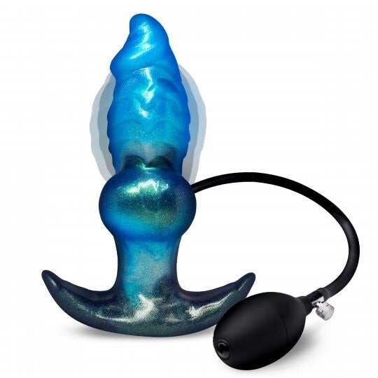 Inflatable Silicone Dildo Anal Plug Butt Plug- Blue