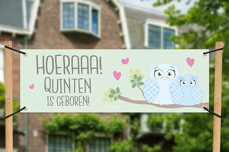 Geboortespandoek Uiltjes blauw (6 kleuren)