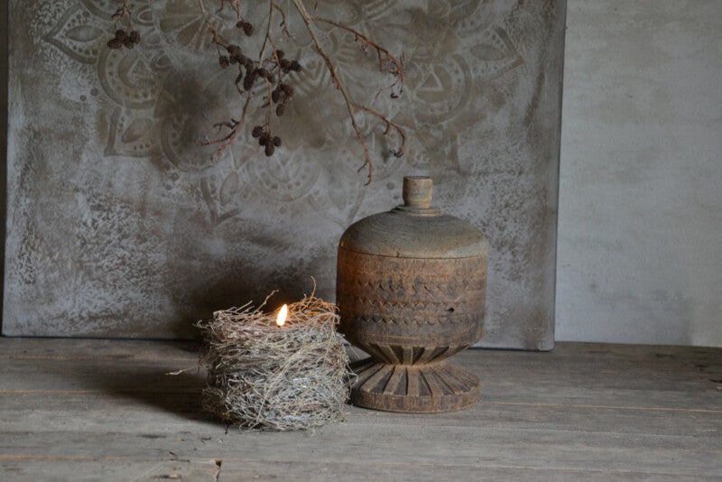 Stoere houten pot met deksel