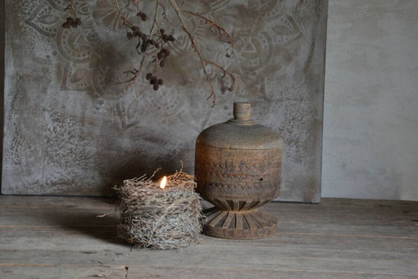 Stoere houten pot met deksel