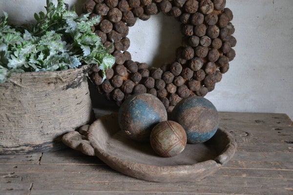 Decoratieve houten ballen set van twee