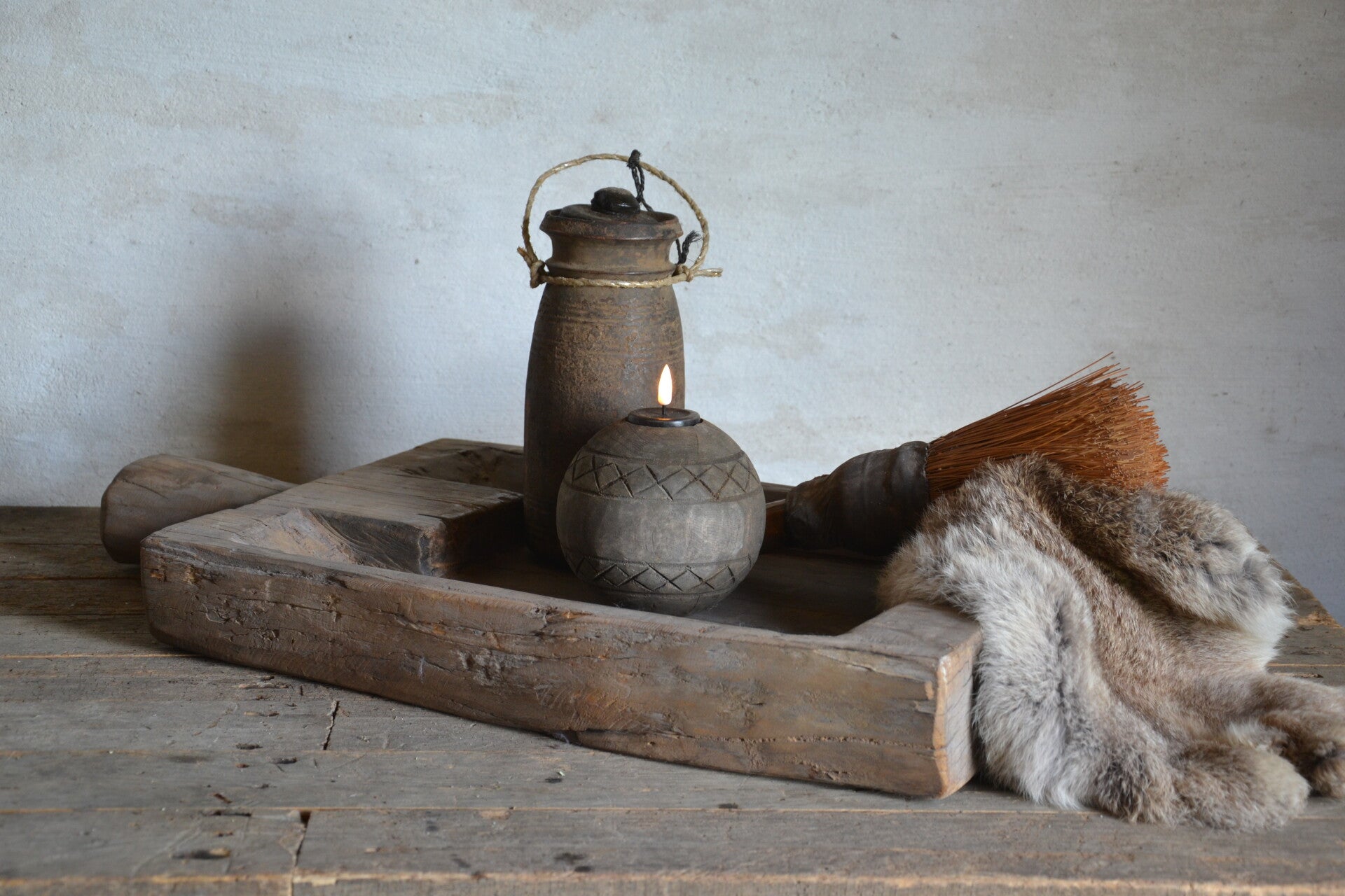 Oude houten schaal