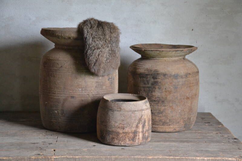 Originele oude houten Nepalese pot / kruik