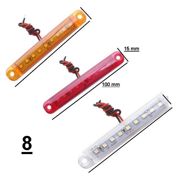 Led markeerlampen 12/24 V.  oranje, rood, wit