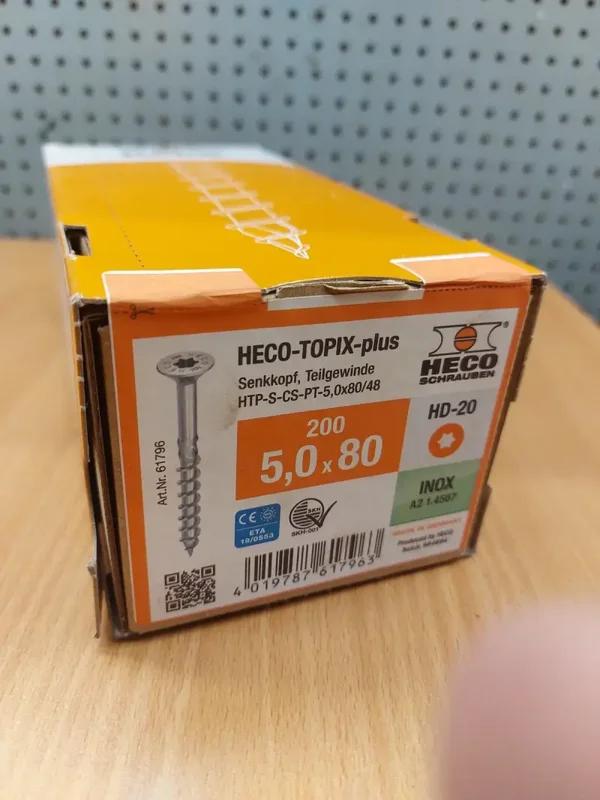 Heco Topix-plus RVS A2 schroeven 5x80 mm Torx T20– 200 stuks