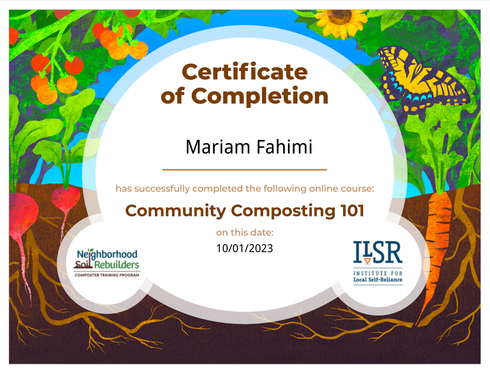 Mariam Fahimi Composting Certificatre