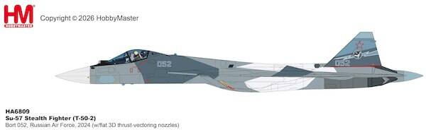 Hobby Master HA6809 | Sukhoi SU-57 Stealth Fighter (T-50-2) Bort 052, Russian Air Force, 2024 (w/flat 3D thrust-vectoring nozzles)