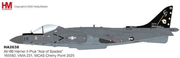 Hobby Master HA2638 | Harrier II Plus AV-8B "Ace of Spades" 165582, VMA-231, MCAS Cherry Point 2025