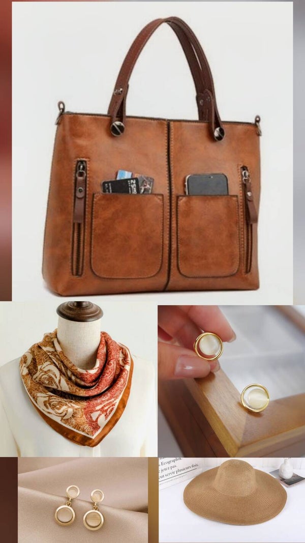 The women's brown purse and scarf box