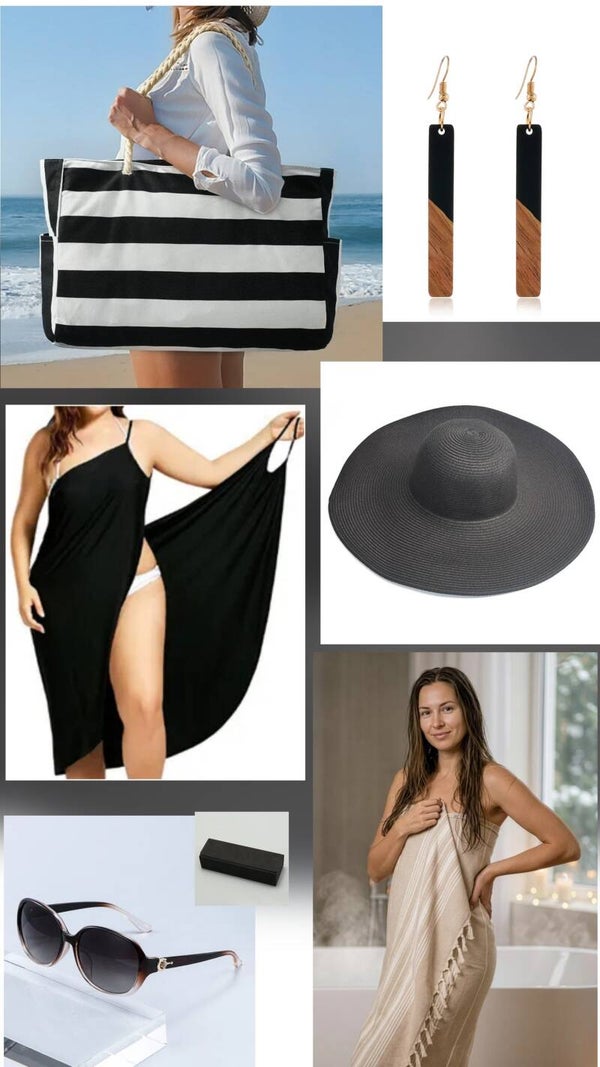 Women's black poolside/beach bag box