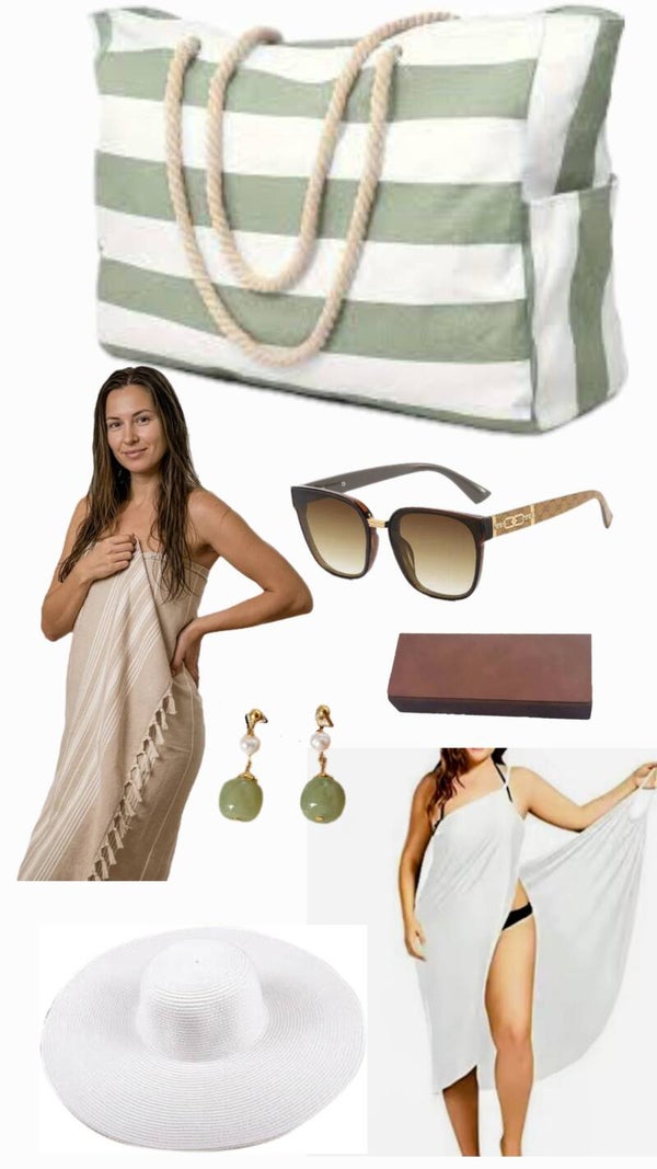 Women's X-Large Green Cabana Style Poolside/Beach Bag Box.
