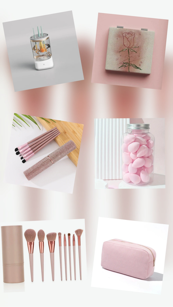 Pink makeup bag and brush box