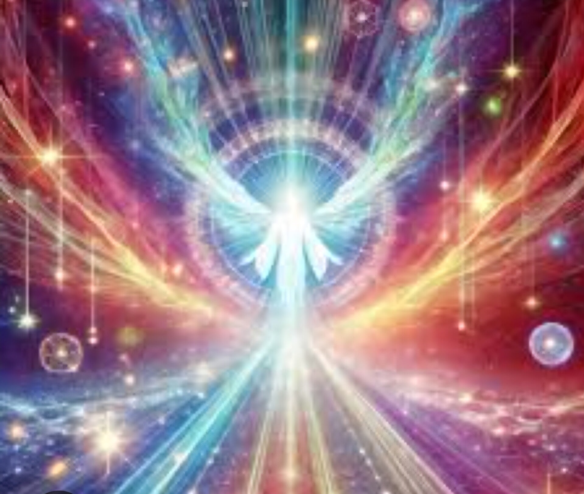 Angel light being coming down from the heavens. 