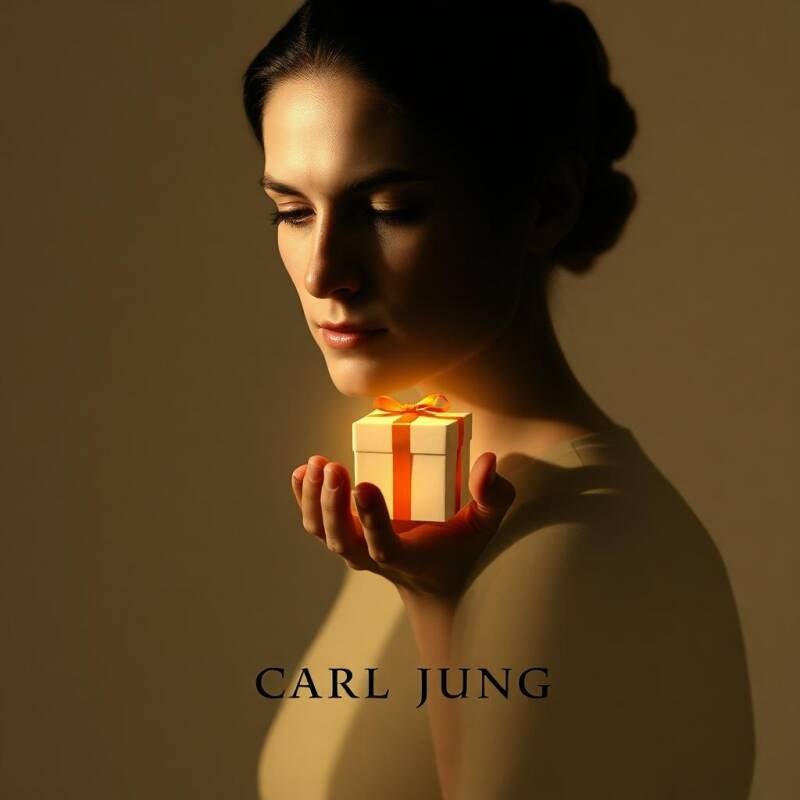 Woman holding a lite giftbox. inspired by Carl Yung 