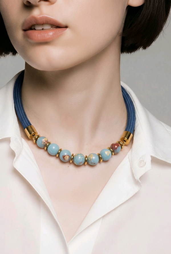 Collier 733 cordon pierres Turquoise