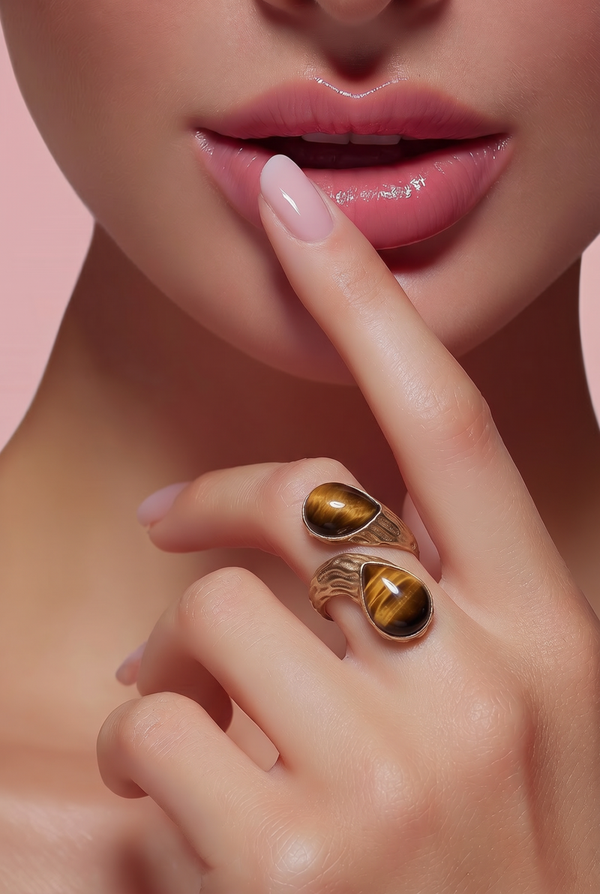 Bague réglable pierre œil de tigre