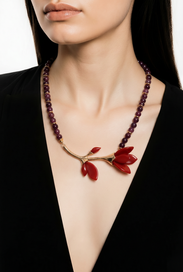 Collier pierres véritables jasper grains de raisins