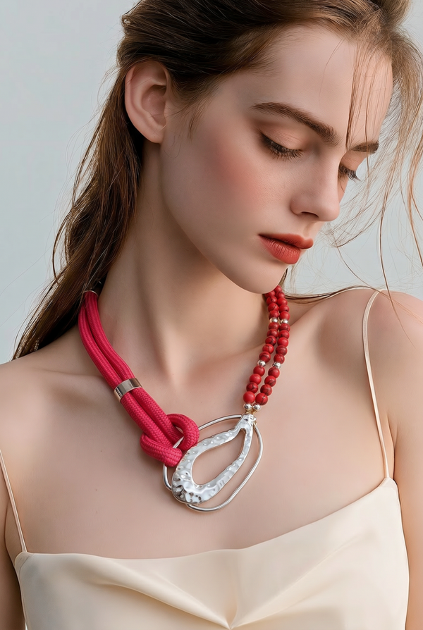 Collier pierres jasper rouge véritable